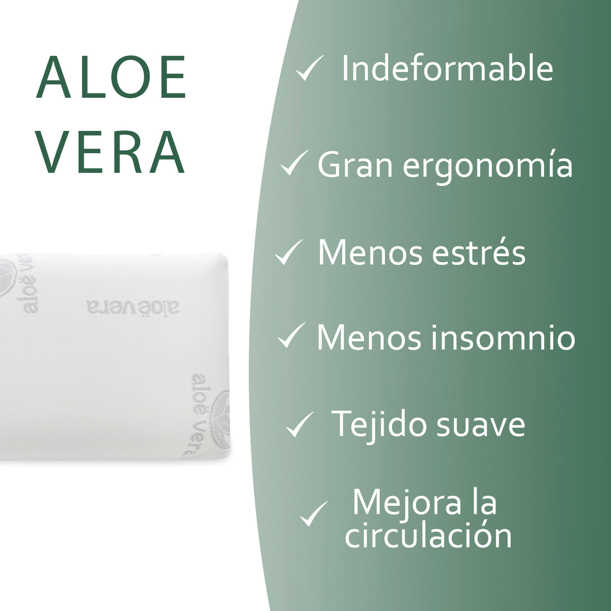 HOME MERCURY- Almohada viscoelástica Suave y Relajante Aloe Vera