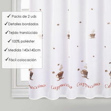 Cargar imagen en el visor de la galería, Cortinas de Cocina 140x140cm Translucidas 2 pc- Capuchino
