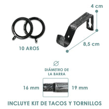 Cargar imagen en el visor de la galería, Barra De Cortinas Universal Extensible Metal Trenza. Negro+Gris
