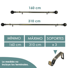 Cargar imagen en el visor de la galería, Barra De Cortinas Universal Extensible Metal Bola. Negro+Dorado
