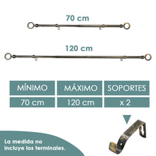 Cargar imagen en el visor de la galería, Barra De Cortinas Universal Extensible Metal Aro. Negro+Dorado
