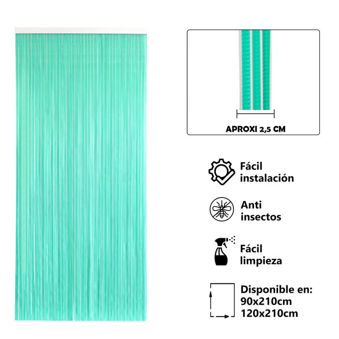 Cortina para Puerta Tiras PVC 210x120cm - Modelo Tosca. Color Verde con Filo Blanco P12