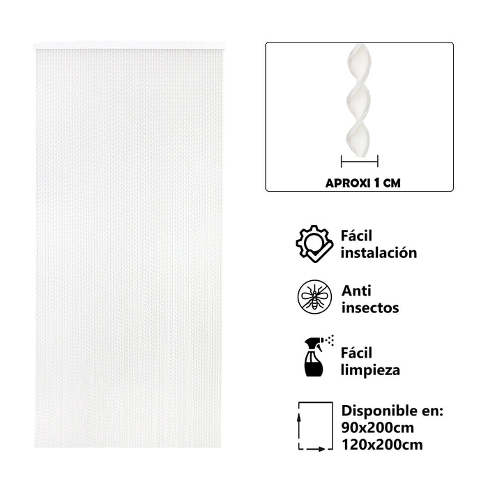 Cortina para Puerta Tiras PVC - Modelo Espiral - Blanco+Filo Transparente 