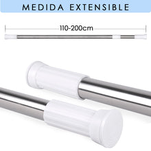 Cargar imagen en el visor de la galería, Barra extensible de aluminio para armario y cortina de ducha - 110 a 200 cm Plateado
